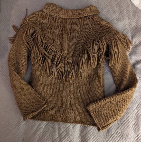 Vintage All Wool Handmade Fringed Cardigan Sweater - Picture 2 of 6